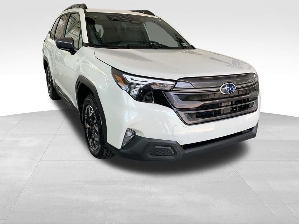 2026 Subaru FORESTER Premium in Crystal White Pearl — front three-quarter view