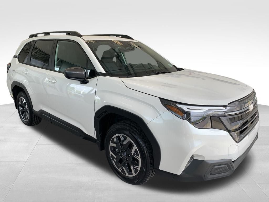 2026 Subaru FORESTER Premium in Crystal White Pearl — front three-quarter view