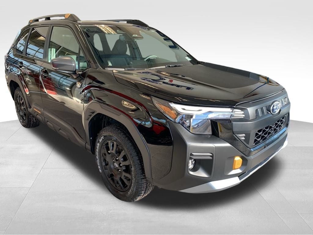 2026 Subaru FORESTER Wilderness in Crystal Black Silica — front three-quarter view