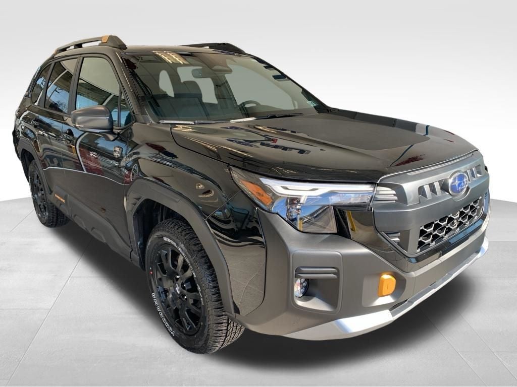 2026 Subaru FORESTER Wilderness in Crystal Black Silica — front three-quarter view