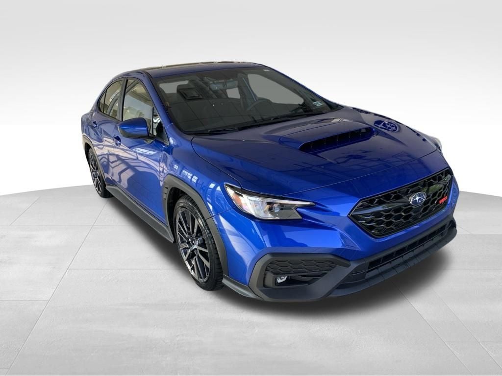 2026 Subaru WRX Premium in Wr Blue Pearl — front three-quarter view