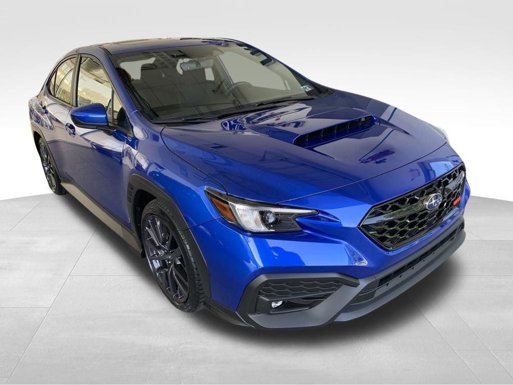 2026 Subaru WRX Premium in Wr Blue Pearl — front three-quarter view