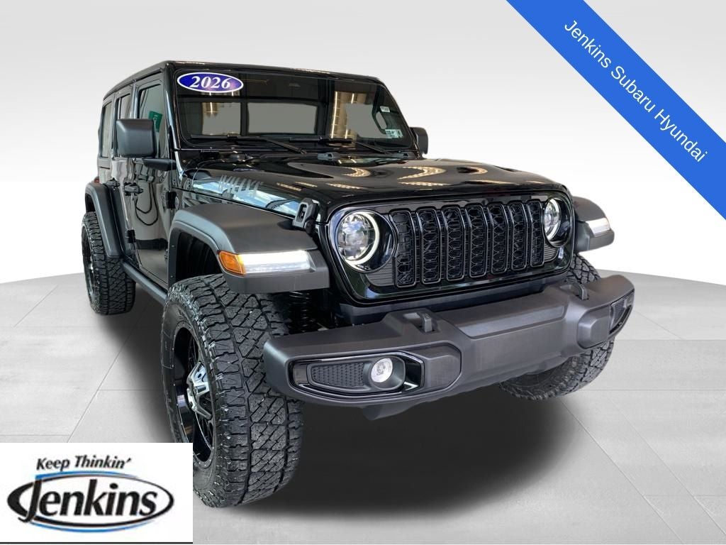 2026 Jeep Wrangler Willys in Black Clearcoat — front three-quarter view