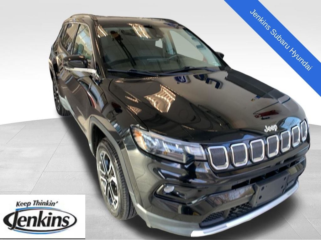 2022 Jeep Compass Limited in Diamond Black Crystal Pearlcoat — front three-quarter view