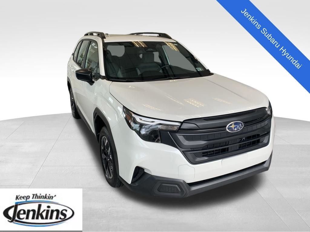 2026 Subaru Forester Base in Crystal White Pearl — front three-quarter view