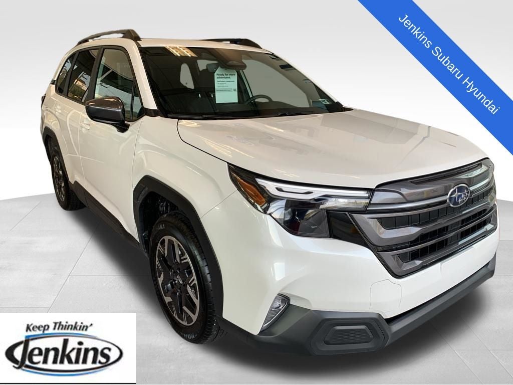 2026 Subaru Forester Premium in Crystal White Pearl — front three-quarter view